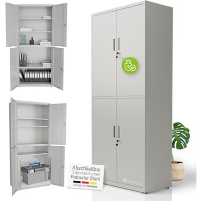 Juskys Armoire de Bureau en métal 180x80x40 cm – Armoire verrouillable en Acier avec 2 Portes, 3 étagères réglables & Pieds Ajustables – Gris Clair - Publicité Juskys Armoire de Bureau en métal 180x80x40 cm – Armoire verrouillable en Acier avec 2 Portes, 3 étagères réglables & Pieds Ajustables – Gris Clair - Publicité