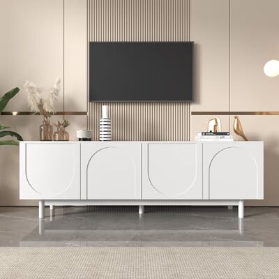 Merax Meuble TV moderne 175 x 38 x 56 cm, plaques d'insertion réglables, portes push-to-open, pieds en bois massif, meuble TV bas de style luxe, blanc - Publicité Merax Meuble TV moderne 175 x 38 x 56 cm, plaques d'insertion réglables, portes push-to-open, pieds en bois massif, meuble TV bas de style luxe, blanc - Publicité