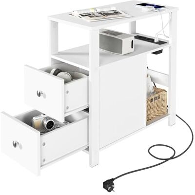 WOLTU Table d'Appoint avec Prise Intégrée, Table de Chevet Étroite avec 2 Tiroirs 2 Étagères 1 Compartiment Ouvert, 60x60x30 cm, Blanc, BTS28ws - Publicité WOLTU Table d'Appoint avec Prise Intégrée, Table de Chevet Étroite avec 2 Tiroirs 2 Étagères 1 Compartiment Ouvert, 60x60x30 cm, Blanc, BTS28ws - Publicité