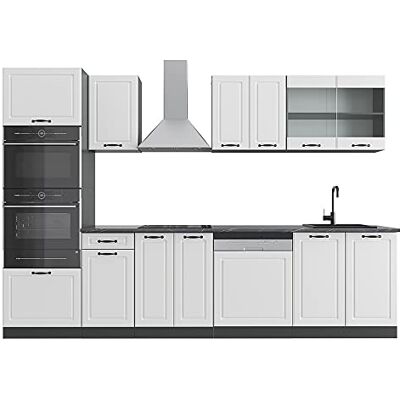 Vicco Cuisine R-Line, Blanc Campagne, 300cm avec Armoire Haute, PT Anthracite, adapté à la Combinaison et à l’Extension Individuelles - Publicité Vicco Cuisine R-Line, Blanc Campagne, 300cm avec Armoire Haute, PT Anthracite, adapté à la Combinaison et à l’Extension Individuelles - Publicité
