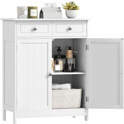 kleankin Meuble de Salle de Bain avec 2 Tiroirs 60 x 30 x 75 cm Blanc Meuble de Rangement avec Placard Double Porte, Étagère Réglable, Armoire Salle de Bain, Salon, Chambre - Publicité kleankin Meuble de Salle de Bain avec 2 Tiroirs 60 x 30 x 75 cm Blanc Meuble de Rangement avec Placard Double Porte, Étagère Réglable, Armoire Salle de Bain, Salon, Chambre - Publicité