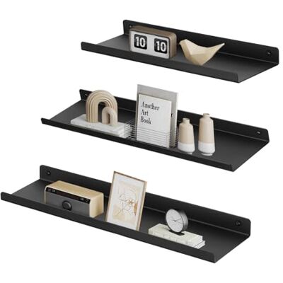 SONGMICS Étagères murales en métal, Lot de 3, Tablettes flottantes, Style Industriel, pour décorations, Cadres Photos, bibelots, 6 vis incluses, agencements Multiples, Noir LFS12BK - Publicité SONGMICS Étagères murales en métal, Lot de 3, Tablettes flottantes, Style Industriel, pour décorations, Cadres Photos, bibelots, 6 vis incluses, agencements Multiples, Noir LFS12BK - Publicité