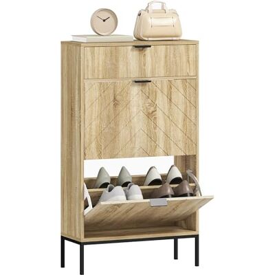 HOMCOM Meuble à Chaussures 8 Paires, Armoire à Chaussures étroite avec 2 tiroirs rabattables, tiroir Coulissant et étagères Ajustables, Meuble d'entrée pour Couloir et entrée, 60x24x105,5cm chêne - Publicité HOMCOM Meuble à Chaussures 8 Paires, Armoire à Chaussures étroite avec 2 tiroirs rabattables, tiroir Coulissant et étagères Ajustables, Meuble d'entrée pour Couloir et entrée, 60x24x105,5cm chêne - Publicité