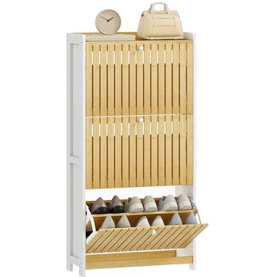 HOMCOM Meuble à Chaussures 18 Paires, Armoire à Chaussures étroite, Meuble d'entrée avec 3 tiroirs rabattables, Portes en Bambou à Lattes, pour Couloir et entrée, 60x24x118cm, Blanc et Bois Naturel - Publicité HOMCOM Meuble à Chaussures 18 Paires, Armoire à Chaussures étroite, Meuble d'entrée avec 3 tiroirs rabattables, Portes en Bambou à Lattes, pour Couloir et entrée, 60x24x118cm, Blanc et Bois Naturel - Publicité