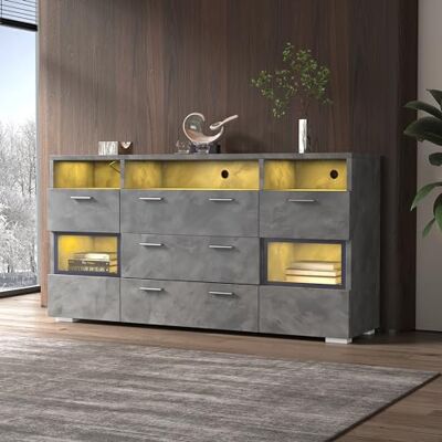 Merax Buffet avec éclairage LED Commode moderne avec 2 portes et 3 tiroirs Espace de rangement ouvert Armoire polyvalente avec portes en acrylique transparent Armoire sur pied pour salon 140 - Publicité Merax Buffet avec éclairage LED Commode moderne avec 2 portes et 3 tiroirs Espace de rangement ouvert Armoire polyvalente avec portes en acrylique transparent Armoire sur pied pour salon 140 - Publicité
