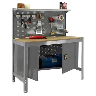 Simon Rack SimonRack Banc de Travail Atelier, capacité Charge 600 kg, 1445 x 1210 x 610 mm, Table de Travail, Rangement Outils, Gris/Bois BT3 - Publicité Simon Rack SimonRack Banc de Travail Atelier, capacité Charge 600 kg, 1445 x 1210 x 610 mm, Table de Travail, Rangement Outils, Gris/Bois BT3 - Publicité