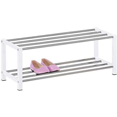 IDIMEX Étagère à Chaussures Dublin Rangement Porte-Chaussures avec 2 Niveaux pour 8 Paires en métal chromé et laqué Blanc - Publicité IDIMEX Étagère à Chaussures Dublin Rangement Porte-Chaussures avec 2 Niveaux pour 8 Paires en métal chromé et laqué Blanc - Publicité