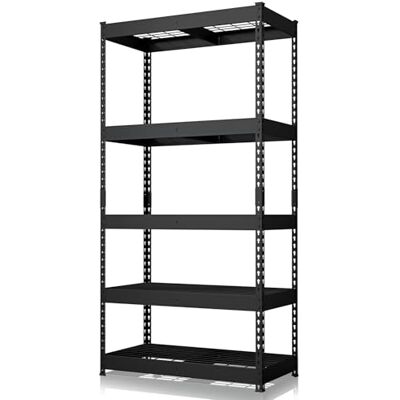 KARAT Étagère de Rangement Lourde Yukon Rivet – Rayonnage en Acier avec tablettes grillagées, capacité de Charge 250 à 350 kg par Niveau (Noir, 180 x 90 x 45 cm 5 Niveaux) - Publicité KARAT Étagère de Rangement Lourde Yukon Rivet – Rayonnage en Acier avec tablettes grillagées, capacité de Charge 250 à 350 kg par Niveau (Noir, 180 x 90 x 45 cm 5 Niveaux) - Publicité