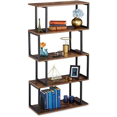Relaxdays Étagère, bibliothèque, design industriel, 5 supports, MDF et métal, HxlxP136x73x30cm, droite, brun/noir - Publicité Relaxdays Étagère, bibliothèque, design industriel, 5 supports, MDF et métal, HxlxP136x73x30cm, droite, brun/noir - Publicité