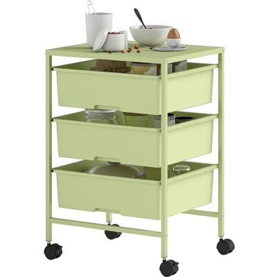 HOMCOM Chariot de rangement à 4 niveaux, chariot de cuisine avec roulettes, 3 paniers, plateau et cadre en acier, pour salon, salle de bain, bureau, 40,8 x 33,5 x 60,5 cm, vert - Publicité HOMCOM Chariot de rangement à 4 niveaux, chariot de cuisine avec roulettes, 3 paniers, plateau et cadre en acier, pour salon, salle de bain, bureau, 40,8 x 33,5 x 60,5 cm, vert - Publicité