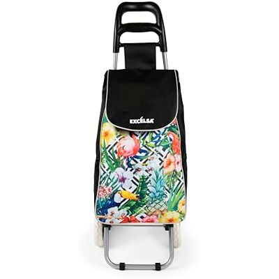 Excelsa Tropical Chic Chariot Porte-Charges, capacité 38 L, Sac Amovible, Hydrofuge - Publicité Excelsa Tropical Chic Chariot Porte-Charges, capacité 38 L, Sac Amovible, Hydrofuge - Publicité