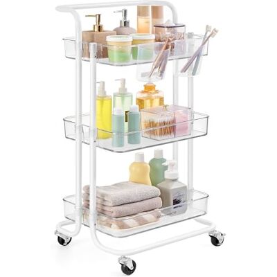 SONGMICS Chariot de Rangement, 3 Niveaux, Desserte sur roulettes, Étagère, Poignée, 2 Pots, 2 Freins, Paniers en Plastique, Montage Facile, Chambre, Cuisine, Blanc et Transparent BSC067W03 - Publicité SONGMICS Chariot de Rangement, 3 Niveaux, Desserte sur roulettes, Étagère, Poignée, 2 Pots, 2 Freins, Paniers en Plastique, Montage Facile, Chambre, Cuisine, Blanc et Transparent BSC067W03 - Publicité