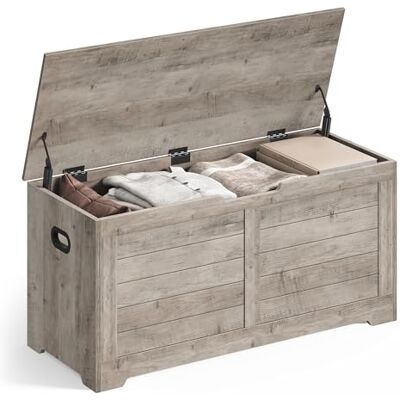VASAGLE Coffre de Rangement, Banc à Chaussures, avec 2 Charnières de Sécurité, Imitation Grange, 40 x 100 x 46 cm, pour Entrée, Couloir, Chambre, Salon, Grège Chiné LSB061K02 - Publicité VASAGLE Coffre de Rangement, Banc à Chaussures, avec 2 Charnières de Sécurité, Imitation Grange, 40 x 100 x 46 cm, pour Entrée, Couloir, Chambre, Salon, Grège Chiné LSB061K02 - Publicité