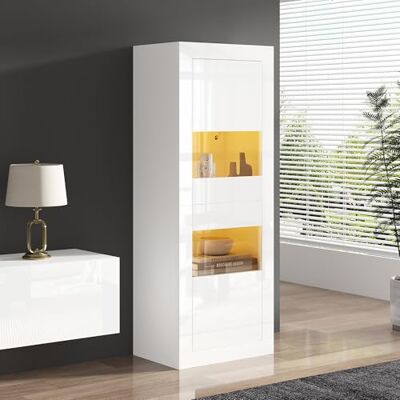 Merax Vitrine en verre avec éclairage LED Blanc brillant avec 2 étagères réglables Pour salon, chambre à coucher, bureau 161 cm - Publicité Merax Vitrine en verre avec éclairage LED Blanc brillant avec 2 étagères réglables Pour salon, chambre à coucher, bureau 161 cm - Publicité