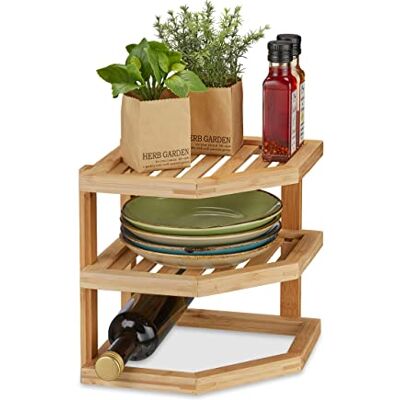 Relaxdays Rangement Cuisine Bambou, HLP: 25,5x25,5x25,5 cm, étagères Angle Plan de Travail et Cuisine, 2 Niveaux, Nature - Publicité Relaxdays Rangement Cuisine Bambou, HLP: 25,5x25,5x25,5 cm, étagères Angle Plan de Travail et Cuisine, 2 Niveaux, Nature - Publicité