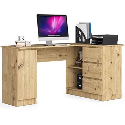 AKORD Bureau Ordinateur D`Angle B-20 L155 x H77 x P85 60 kg 3 Tiroirs 2 Étagères Étagère avec Porte Grand Bureau de Chambre PC Desk Table Chêne Artisanal - Publicité AKORD Bureau Ordinateur D`Angle B-20 L155 x H77 x P85 60 kg 3 Tiroirs 2 Étagères Étagère avec Porte Grand Bureau de Chambre PC Desk Table Chêne Artisanal - Publicité