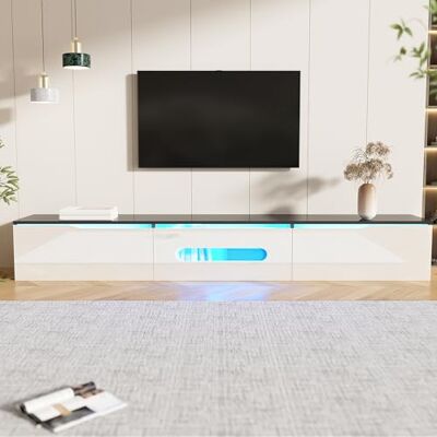 Merax Meuble TV LED brillant 180 cm Commande Bluetooth Montage mural possible Noir et blanc A - Publicité Merax Meuble TV LED brillant 180 cm Commande Bluetooth Montage mural possible Noir et blanc A - Publicité