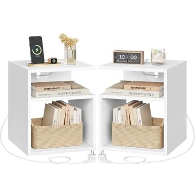 EUGAD Table de Chevet Connectée, Lot de 2, Table de Nuit avec Prise Intégrée, 2 Prises AC, 1 Port USB, 1 Port Type-C, 2 Compartiments Ouverts, en Bois d'Ingénierie, Blanc - Publicité EUGAD Table de Chevet Connectée, Lot de 2, Table de Nuit avec Prise Intégrée, 2 Prises AC, 1 Port USB, 1 Port Type-C, 2 Compartiments Ouverts, en Bois d'Ingénierie, Blanc - Publicité