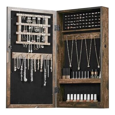 SONGMICS Armoire à Bijoux Murale, Organisateur de Bijoux, Rangement, Verrouillable, avec Miroir, Peu Encombrant, Surface en Marron Rustique et Doublure en Noir JJC051K01 - Publicité SONGMICS Armoire à Bijoux Murale, Organisateur de Bijoux, Rangement, Verrouillable, avec Miroir, Peu Encombrant, Surface en Marron Rustique et Doublure en Noir JJC051K01 - Publicité