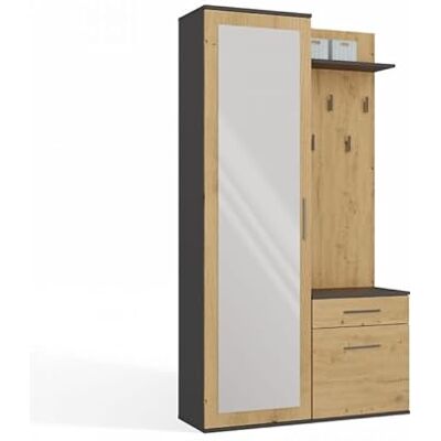 CDF Armoire Entrée Miroir Coulissant Porte-Manteau Panneau Crochets Chaussures Vestes Tiroir, Meuble Hall Couloir Rangement Design Bicolore Anthracite Artisan Moderne, Dimensions 35x50x180 cm, 63 kg - Publicité CDF Armoire Entrée Miroir Coulissant Porte-Manteau Panneau Crochets Chaussures Vestes Tiroir, Meuble Hall Couloir Rangement Design Bicolore Anthracite Artisan Moderne, Dimensions 35x50x180 cm, 63 kg - Publicité
