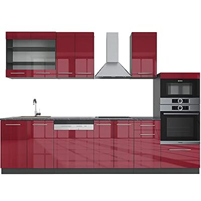 Vicco Cuisine Fame-Line, Bordeaux Haute Brillance/Anthracite, 300cm avec Armoire Haute, PT Anthracite, Extensible avec des modules supplémentaires et Disposition Variable - Publicité Vicco Cuisine Fame-Line, Bordeaux Haute Brillance/Anthracite, 300cm avec Armoire Haute, PT Anthracite, Extensible avec des modules supplémentaires et Disposition Variable - Publicité