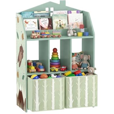AIYAPLAY Meuble Rangement Enfant, bibliothèque Enfants avec étagères Ouvertes et 2 tiroirs en Tissu, Forme de Maison et Motif d'ours, Rangement Jouet pour Chambre d'enfants Salle de Jeu, Vert - Publicité AIYAPLAY Meuble Rangement Enfant, bibliothèque Enfants avec étagères Ouvertes et 2 tiroirs en Tissu, Forme de Maison et Motif d'ours, Rangement Jouet pour Chambre d'enfants Salle de Jeu, Vert - Publicité