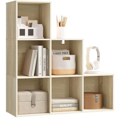 WOLTU Bibliothèque avec 6 Cubes, Étagère d'Escalier, Meuble de Rangement à Cubes, Étagère en Bois d'Ingénieriepour Salon, Chambre à Coucher, Bureau, 90x30x90cm, Chêne Clair, SK061hei - Publicité WOLTU Bibliothèque avec 6 Cubes, Étagère d'Escalier, Meuble de Rangement à Cubes, Étagère en Bois d'Ingénieriepour Salon, Chambre à Coucher, Bureau, 90x30x90cm, Chêne Clair, SK061hei - Publicité