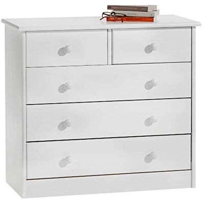 IDIMEX Commode de Chambre Rondo Meuble de Rangement avec 5 tiroirs, en pin Massif lasuré Blanc - Publicité IDIMEX Commode de Chambre Rondo Meuble de Rangement avec 5 tiroirs, en pin Massif lasuré Blanc - Publicité