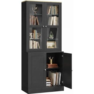 HOMCOM Bibliothèque vitrine, Meuble de Rangement à 6 Niveaux avec 4 Portes Dont 2 en Verre trempé, étagères réglables, Style Moderne, pour Salon, Bureau, Chambre, 76 x 40 x 179 cm, Noir - Publicité HOMCOM Bibliothèque vitrine, Meuble de Rangement à 6 Niveaux avec 4 Portes Dont 2 en Verre trempé, étagères réglables, Style Moderne, pour Salon, Bureau, Chambre, 76 x 40 x 179 cm, Noir - Publicité