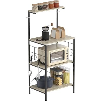 HOMCOM Étagère de Cuisine, Support pour Micro-Ondes, étagère de Rangement, avec Panneau grillagé, 8 Crochets, Station de Bar à café pour épices, casseroles et poêles, 60 x 42 x 134,5 cm, chêne - Publicité HOMCOM Étagère de Cuisine, Support pour Micro-Ondes, étagère de Rangement, avec Panneau grillagé, 8 Crochets, Station de Bar à café pour épices, casseroles et poêles, 60 x 42 x 134,5 cm, chêne - Publicité