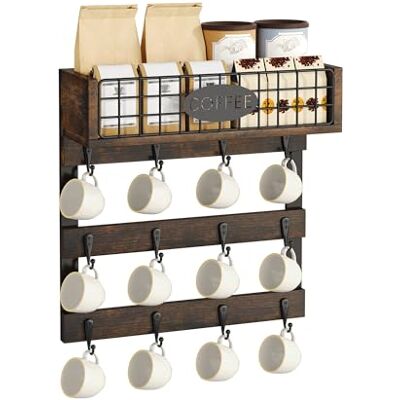 YITAHOME Support mural pour tasses avec 12 crochets, étagère de rangement en métal avec garde-corps, organisateur de tasses noir rustique pour cuisine, salle à manger et bar à café - Publicité YITAHOME Support mural pour tasses avec 12 crochets, étagère de rangement en métal avec garde-corps, organisateur de tasses noir rustique pour cuisine, salle à manger et bar à café - Publicité