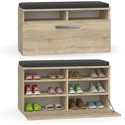 CDF Meuble à Chaussures Riva Couleur : chêne Sonoma Idéal pour Couloir, Bureau Rangement à Chaussures Siège Confortable (Coussin) Moderne Porte battante Stockag - Publicité CDF Meuble à Chaussures Riva Couleur : chêne Sonoma Idéal pour Couloir, Bureau Rangement à Chaussures Siège Confortable (Coussin) Moderne Porte battante Stockag - Publicité