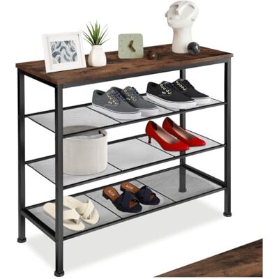 tectake ® Rangement Chaussures 80,5 x 30,5 x 72,5 cm, Etagere Chaussures Style Industriel Meuble Chaussure 3 étagères grillagées, Rangement Chaussure Meuble d'entrée Dressing Salon Chambre, Bois foncé - Publicité tectake ® Rangement Chaussures 80,5 x 30,5 x 72,5 cm, Etagere Chaussures Style Industriel Meuble Chaussure 3 étagères grillagées, Rangement Chaussure Meuble d'entrée Dressing Salon Chambre, Bois foncé - Publicité