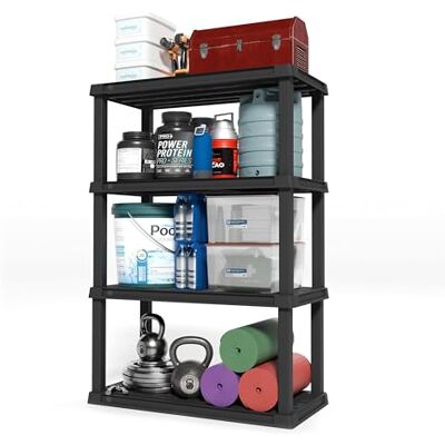 Iris Ohyama , Etagere de Rangement Plastique Résistante, Capacité de 120 kg, Facile à Assembler, 4 étages, sans BPA, Etagere Garage, Cuisine, Rangement pour Espace de Travail, Résine PRS-L4, Noir - Publicité Iris Ohyama , Etagere de Rangement Plastique Résistante, Capacité de 120 kg, Facile à Assembler, 4 étages, sans BPA, Etagere Garage, Cuisine, Rangement pour Espace de Travail, Résine PRS-L4, Noir - Publicité