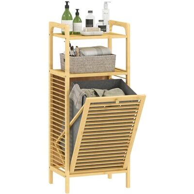 HOMCOM Meuble de Rangement à Linge en Bambou, Meuble de Salle de Bain avec étagère, Panier à Linge basculant, Porte à Lattes et Sac de Rangement Amovible, 40 x 30 x 95 cm, Effet Bois Naturel - Publicité HOMCOM Meuble de Rangement à Linge en Bambou, Meuble de Salle de Bain avec étagère, Panier à Linge basculant, Porte à Lattes et Sac de Rangement Amovible, 40 x 30 x 95 cm, Effet Bois Naturel - Publicité
