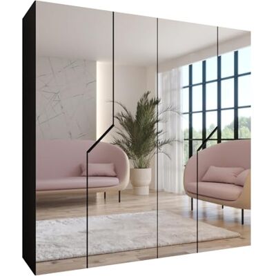 ABIKSMEBLE Armoire à vêtements 200 x 202 x 52 cm Armoire avec Tringle et Miroir, 4 Portes pour Chambre, Couloir Andrew, Noir, Poignée Noir - Publicité ABIKSMEBLE Armoire à vêtements 200 x 202 x 52 cm Armoire avec Tringle et Miroir, 4 Portes pour Chambre, Couloir Andrew, Noir, Poignée Noir - Publicité