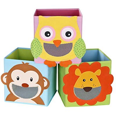 SONGMICS Lot de 3 Boîtes de Rangement, Organisateurs Jouets, Cubes Pliables, pour Salon, Chambre Enfant, Salle de Jeux, 27 x 27 x 27 cm, Motifs Animaux, Multicolore RFB01KU - Publicité SONGMICS Lot de 3 Boîtes de Rangement, Organisateurs Jouets, Cubes Pliables, pour Salon, Chambre Enfant, Salle de Jeux, 27 x 27 x 27 cm, Motifs Animaux, Multicolore RFB01KU - Publicité