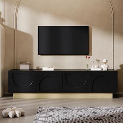 BTM Meuble TV Moderne Noir à Motif Bois, Longueur 175 cm, Design Minimaliste Courbé, Grand Espace de Rangement et Système de Gestion des Câbles - Publicité BTM Meuble TV Moderne Noir à Motif Bois, Longueur 175 cm, Design Minimaliste Courbé, Grand Espace de Rangement et Système de Gestion des Câbles - Publicité