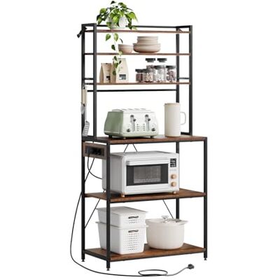 WOLTU Étagère Cuisine avec Multiprise, 6 Niveaux Support Micro-Ondes avec Étagère Réglable & 6 Crochets, Rangement Cuisine, Cadre en Métal & Bois d'Ingénierie, Noir+Marron Rustique, 80x39,5x167cm - Publicité WOLTU Étagère Cuisine avec Multiprise, 6 Niveaux Support Micro-Ondes avec Étagère Réglable & 6 Crochets, Rangement Cuisine, Cadre en Métal & Bois d'Ingénierie, Noir+Marron Rustique, 80x39,5x167cm - Publicité