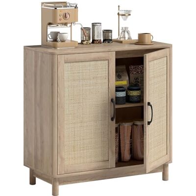 HOMCOM Buffet Salon, Meuble de Rangement avec 2 Portes en rotin, étagère Ajustable et Coins arrondis, Style bohème, Buffet Cuisine et Salle à Manger, 76 x 35 x 75,5 cm, chêne - Publicité HOMCOM Buffet Salon, Meuble de Rangement avec 2 Portes en rotin, étagère Ajustable et Coins arrondis, Style bohème, Buffet Cuisine et Salle à Manger, 76 x 35 x 75,5 cm, chêne - Publicité