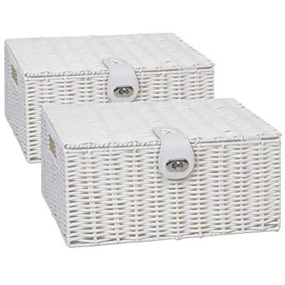 ARPAN PP-9119MW-X2 Lot de 2 paniers de rangement en résine tressée avec couvercle et serrure Blanc Taille M - Publicité ARPAN PP-9119MW-X2 Lot de 2 paniers de rangement en résine tressée avec couvercle et serrure Blanc Taille M - Publicité