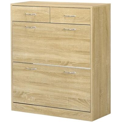 HOMCOM Meuble à Chaussures Armoire à Chaussures 2 tiroirs et 2 Portes abattantes avec étagère réglable 80 x 30 x 91,5 cm poignées en Aluminium, Naturel - Publicité HOMCOM Meuble à Chaussures Armoire à Chaussures 2 tiroirs et 2 Portes abattantes avec étagère réglable 80 x 30 x 91,5 cm poignées en Aluminium, Naturel - Publicité