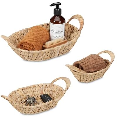 Relaxdays Lot de 3 corbeilles, Jacinthe d’Eau, pour Salle de Bain, Salon & Chambre, organiseurs, Design tressé, Nature - Publicité Relaxdays Lot de 3 corbeilles, Jacinthe d’Eau, pour Salle de Bain, Salon & Chambre, organiseurs, Design tressé, Nature - Publicité