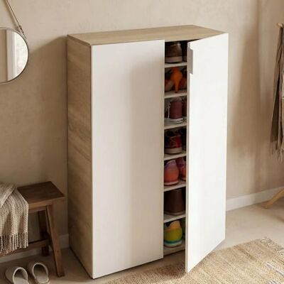 Dmora Armoire Multifonction 6 étagères, capacité 28 Paires de Chaussures, Couleur Blanche, Dimensions 70 x 103 x 36 cm, Bois d'ingénierie métal ABS Aluminium, Blanc et Chêne, Big - Publicité Dmora Armoire Multifonction 6 étagères, capacité 28 Paires de Chaussures, Couleur Blanche, Dimensions 70 x 103 x 36 cm, Bois d'ingénierie métal ABS Aluminium, Blanc et Chêne, Big - Publicité