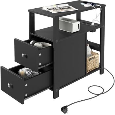 WOLTU Table d'Appoint avec Prise Intégrée, Table de Chevet Étroite avec 2 Tiroirs 2 Étagères 1 Compartiment Ouvert, 60x60x30 cm, Noir, BTS28sz - Publicité WOLTU Table d'Appoint avec Prise Intégrée, Table de Chevet Étroite avec 2 Tiroirs 2 Étagères 1 Compartiment Ouvert, 60x60x30 cm, Noir, BTS28sz - Publicité