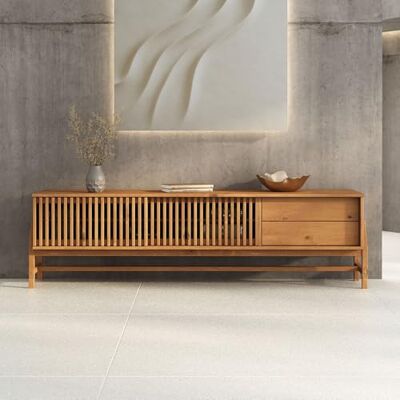 IDIMEX Meuble TV ADAMO L 180 cm en Bois Massif Couleur Chêne avec 2 Portes Coulissantes, 2 Tiroirs, Design Chaleureux à Lamelles, Meuble Télé avec Rangement Varié, Convient pour TV jusqu'à 203 cm (80") - Publicité IDIMEX Meuble TV ADAMO L 180 cm en Bois Massif Couleur Chêne avec 2 Portes Coulissantes, 2 Tiroirs, Design Chaleureux à Lamelles, Meuble Télé avec Rangement Varié, Convient pour TV jusqu'à 203 cm (80") - Publicité