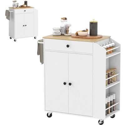 HOMCOM Îlot Central Cuisine Mobile, desserte Cuisine avec tiroir, étagère réglable, Placard à Deux Portes, Barre à Serviettes et étagères à épices pour Salle à Manger, Blanc - Publicité HOMCOM Îlot Central Cuisine Mobile, desserte Cuisine avec tiroir, étagère réglable, Placard à Deux Portes, Barre à Serviettes et étagères à épices pour Salle à Manger, Blanc - Publicité