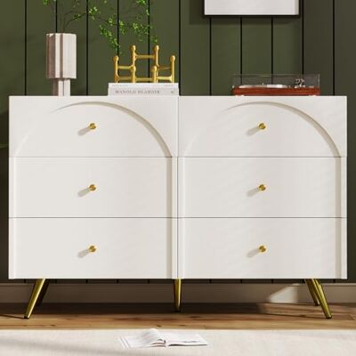 BTM Commode 6 tiroirs, Buffet Haut Blanc pour Chambres et Tous Les Salons, Blanc crème -H85/L120/P40 cm - Publicité BTM Commode 6 tiroirs, Buffet Haut Blanc pour Chambres et Tous Les Salons, Blanc crème -H85/L120/P40 cm - Publicité