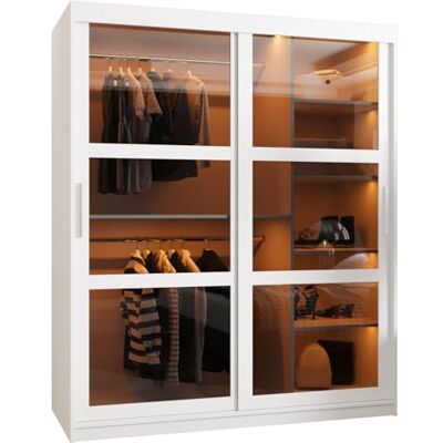 ABIKSMEBLE Dome Armoire à Deux Portes Coulissantes avec Miroir, Barres et Étagères Armoire de Rangement avec Verre Fumé pour Chambre, Salon 200x150x62 cm Blanc, Blanc, Argent - Publicité ABIKSMEBLE Dome Armoire à Deux Portes Coulissantes avec Miroir, Barres et Étagères Armoire de Rangement avec Verre Fumé pour Chambre, Salon 200x150x62 cm Blanc, Blanc, Argent - Publicité