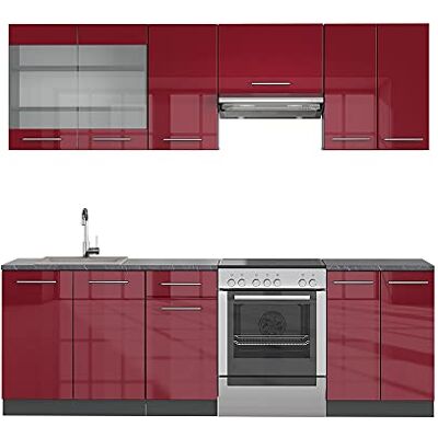 Vicco Armoires de Cuisine Fame-Line, Rouge Bordeaux Haute Brillance, 240cm sans PT, adapté à Une Extension individuelle avec des modules supplémentaires - Publicité Vicco Armoires de Cuisine Fame-Line, Rouge Bordeaux Haute Brillance, 240cm sans PT, adapté à Une Extension individuelle avec des modules supplémentaires - Publicité